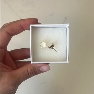 18k Gold Plated Stainless Steel and White Pearl Stud Earrings